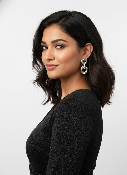 Trendy Silver Plated Lightweight Dangler Chunky Earrings for Women