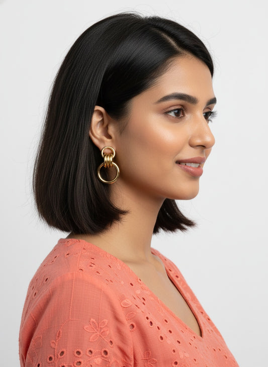 Gold Plated Geometric Trendy Chunky Dangler Earrings for Women