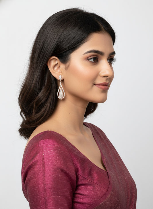 Rose Gold Plated American Diamond Dangler trendy Earrings