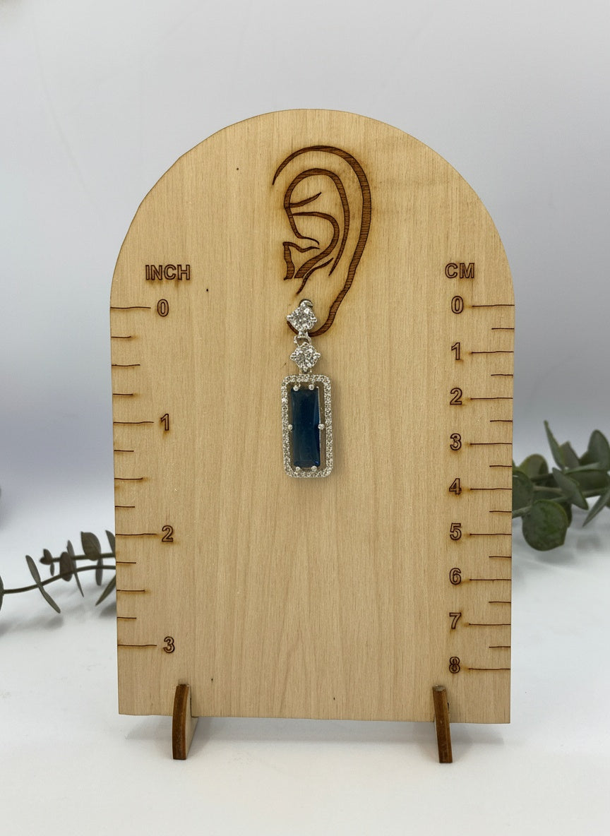 Trendy American Diamond Rectangle Silver Plated Dangler Earrings