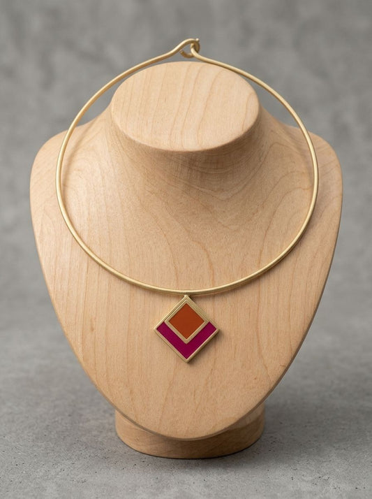 Pure Brass Hasli Neckpiece with Geometric Enamel Pendant for Women - Fusion Contemporary Wear