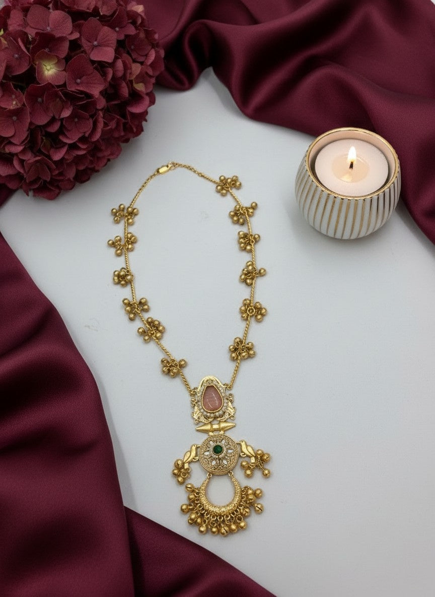 Traditional Gold Plated Kashmiri Pota Filigree Pendant Necklace