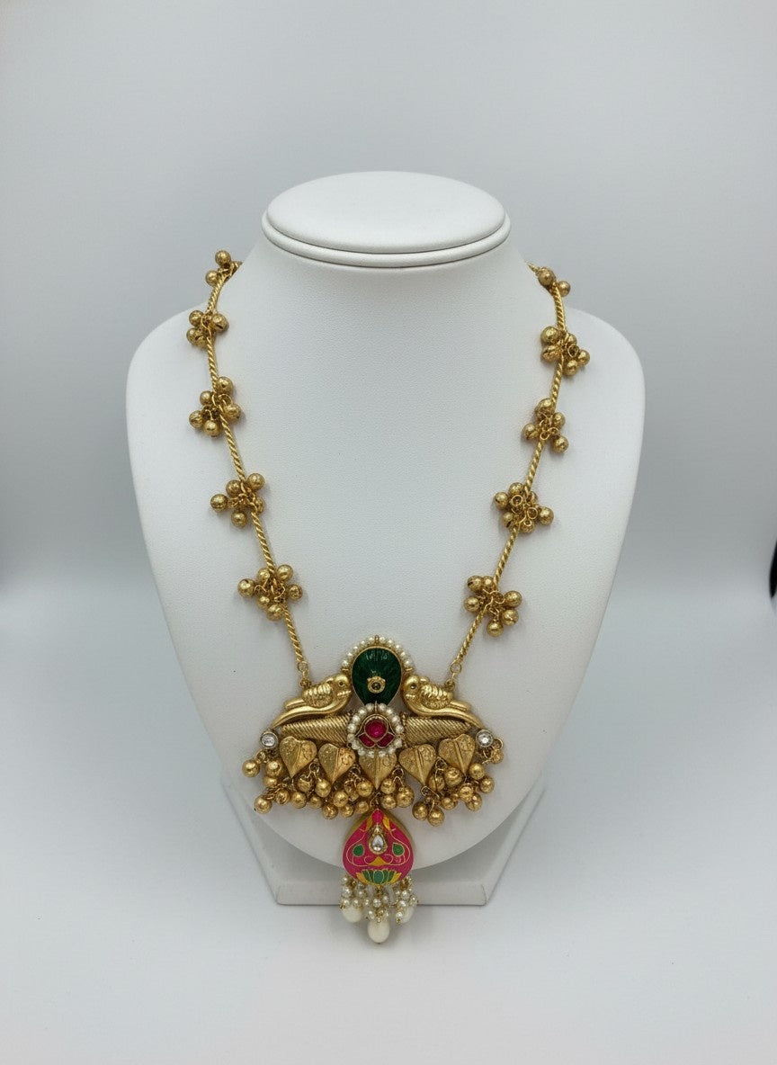Handcrafted Gold Plated Kashmiri Pota Necklace with Enamel and pearls