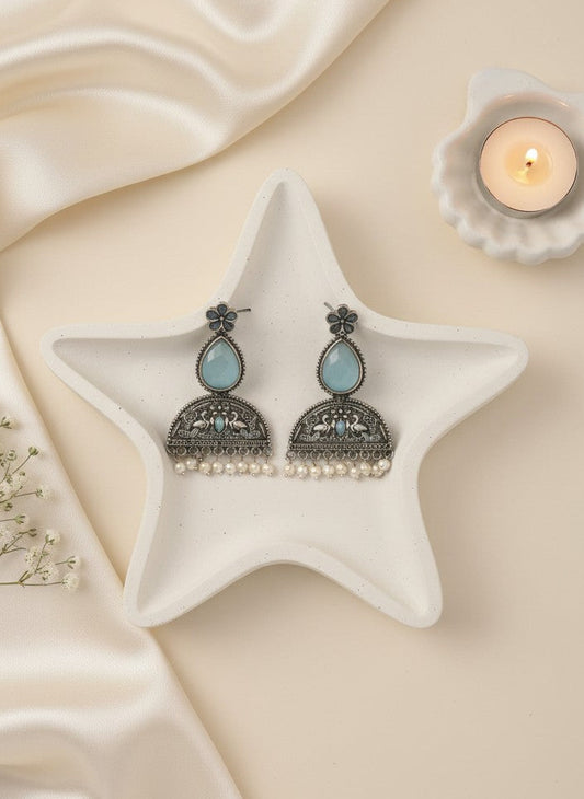 Mayura Floral Motifs Grey Monalisa Stone Dangler Earrings with Pearl detailing for Women - All Occasions