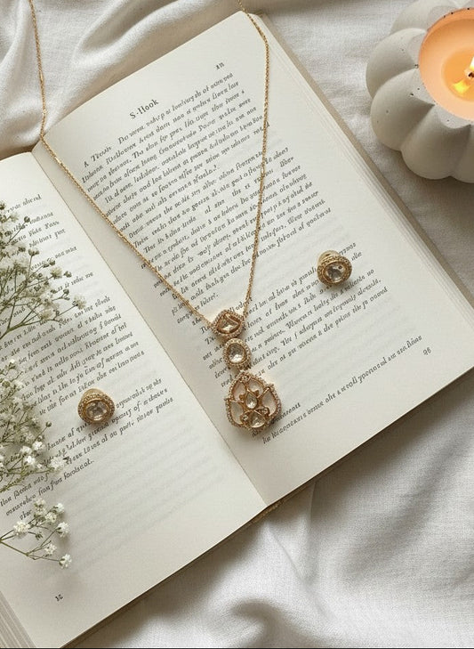 Mother of Pearl & Polki Style Pendant Necklace with Stud Earrings for Women - All Occasion wear