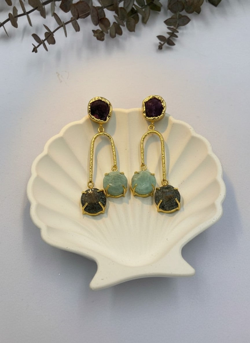 Multi-Stone Gold Arch Dangler Earrings for Women - All Occasion Wear