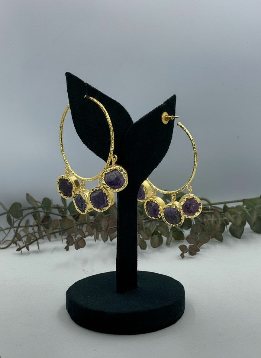 Amethyst Charm Gold Hoop Earrings for Women - All Occasion wear