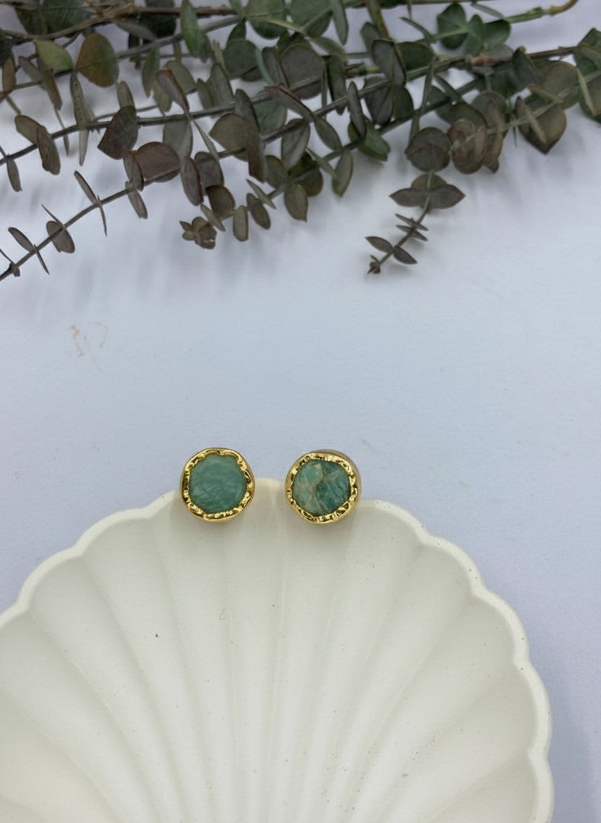 Raw Green Aventurine Gold Stud Earrings for Women - All Occasion wear