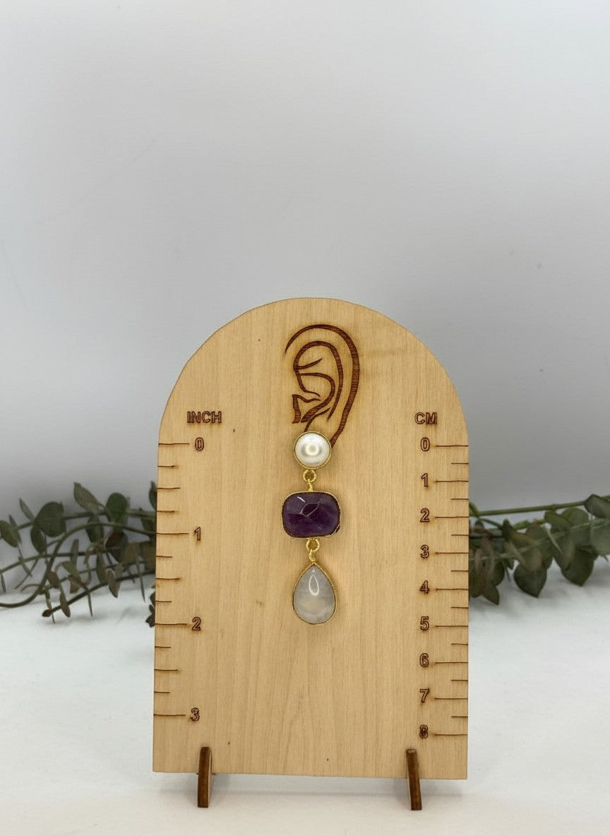Moonstone & Amethyst Pearl Gold Drop Dangler Earrings for Women - Party & Special Occasions