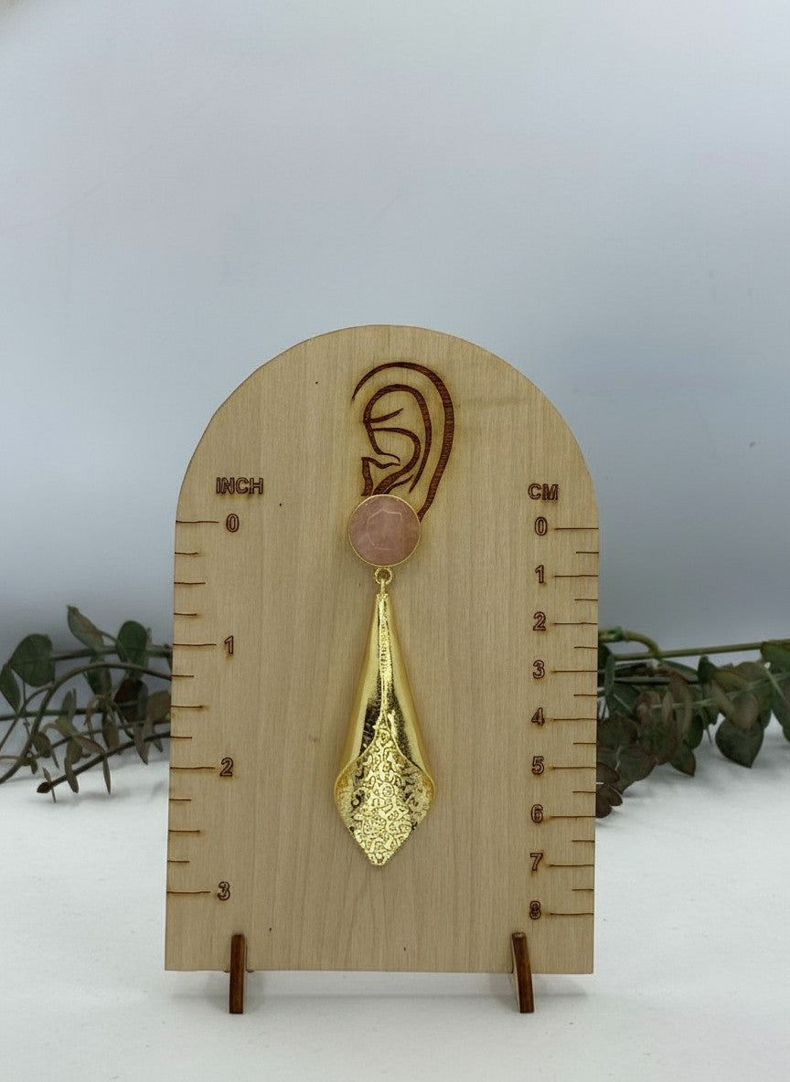 Handcrafted Gold Drop Earrings with Rose Quartz Natural Stones Accent for Women - Versatile Day to Night Statement Wear