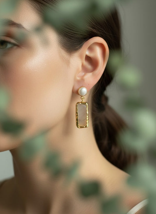 Rose Quartz Drop Pearl Stud Earrings for Women - All Occasion wear
