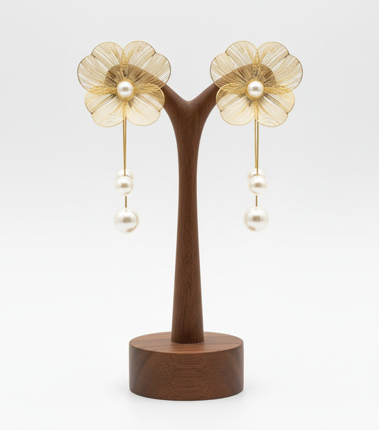 Trendy Pearl Floral Dangler Earring for Women