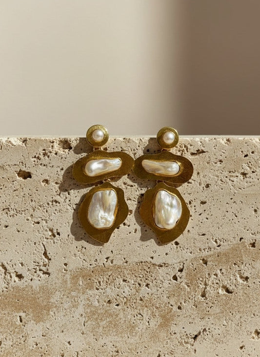 Sculpted Baroque Pearl Statement Drop Earrings