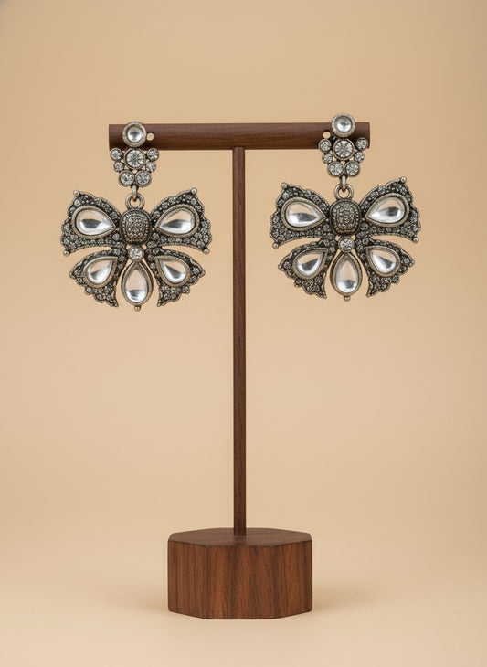 Silver Oxidized Butterfly with Stone Embellishment Statement Earrings for Women - All Occasion Wear