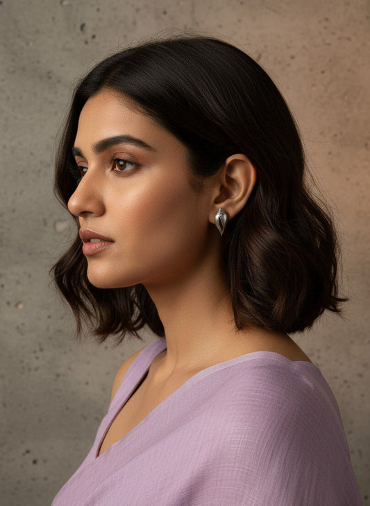 Silver Oxidized Conch Shell Inspired Stud Earrings for Women - Everyday Wear