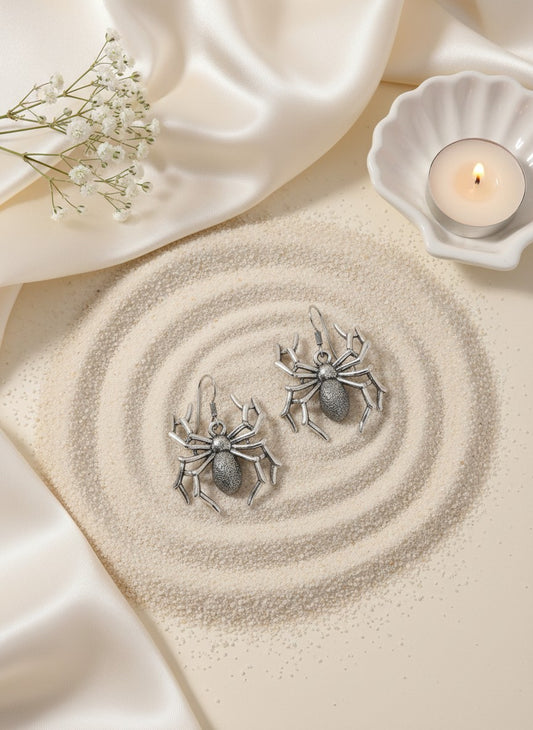 Silver Oxidized Spider Statement Drop Earrings for Women - Casual Wear