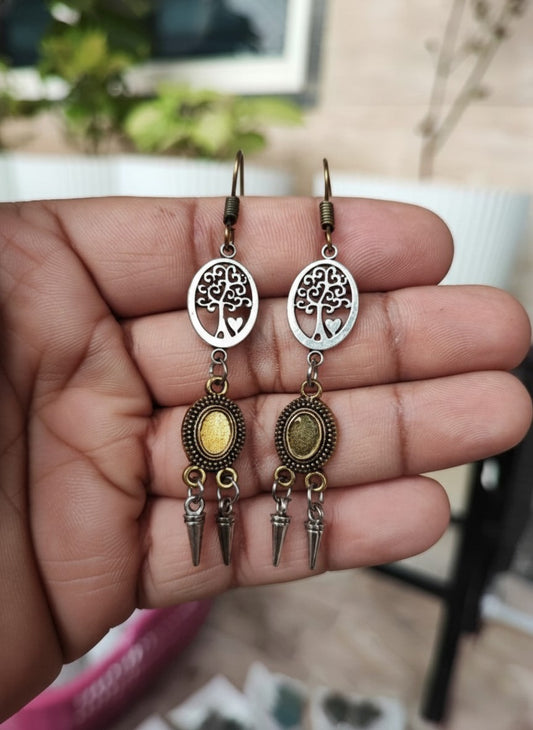 Silver Oxidized Tree of Life Dual Tone Dangler Earrings for Women - Casual Wear