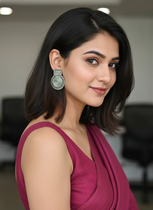 Silver Oxidized Tribal Spiral Statement Stud Earrings for Women - Daily Wear