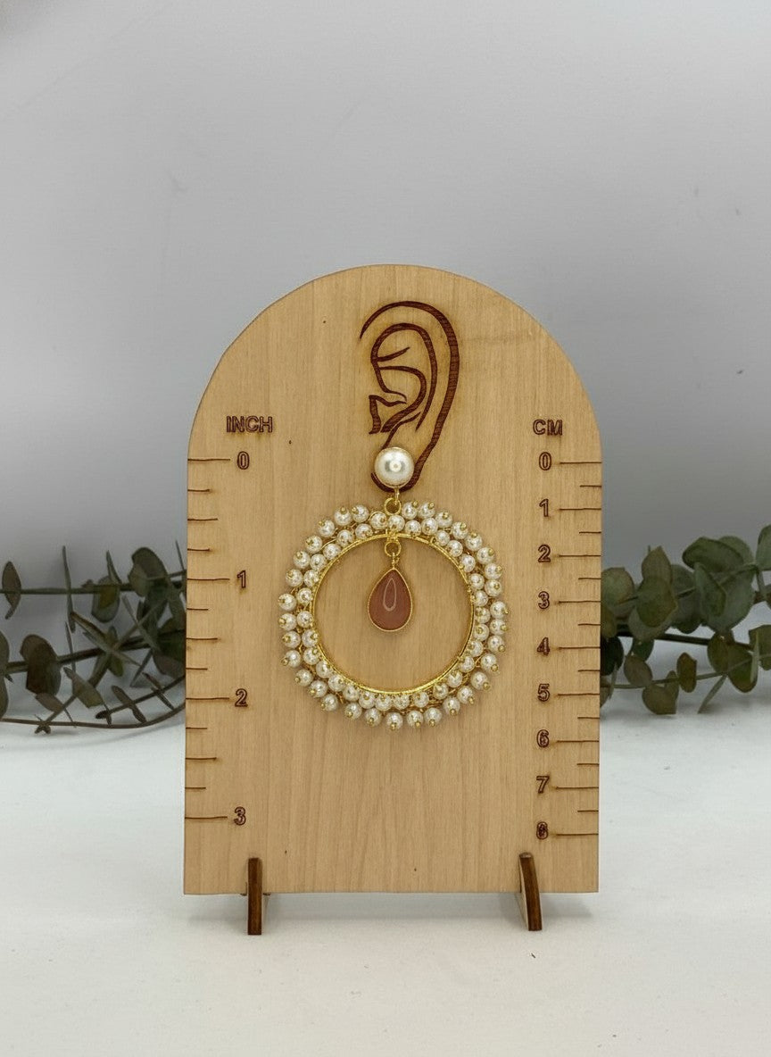 Antique Gold plated Pearls Circular Earrings with Monalisa Stone Drop for Women