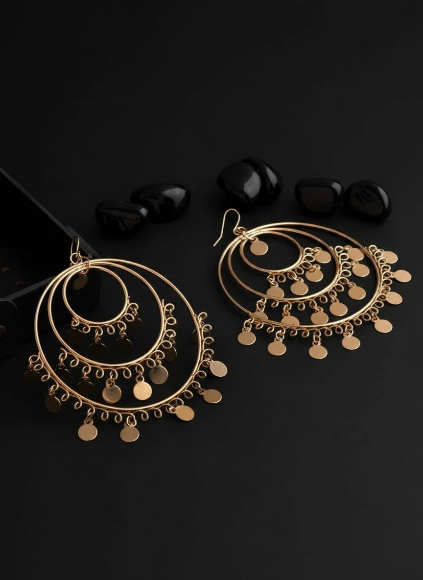 Trendy Gold Plated Multiple Round Shaped with Hanging Charms Hoops Earring for Women