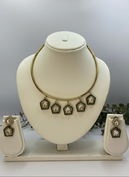 Traditional Hasli style Gold-Plated Polki Necklace Set for Women - Statement Piece