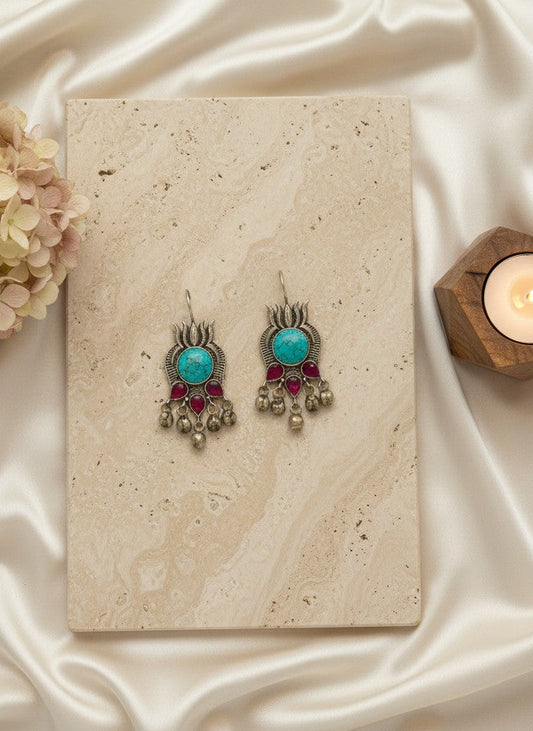 Turquoise Rani Lotus Ghungroo Hook Earrings for Women - Everyday Wear