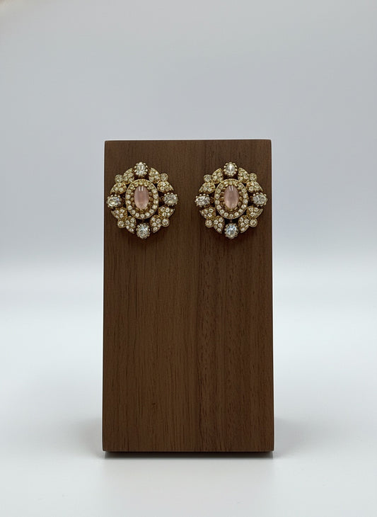 Victorian Floral Pattern Gold Plated Polki Stud Earrings