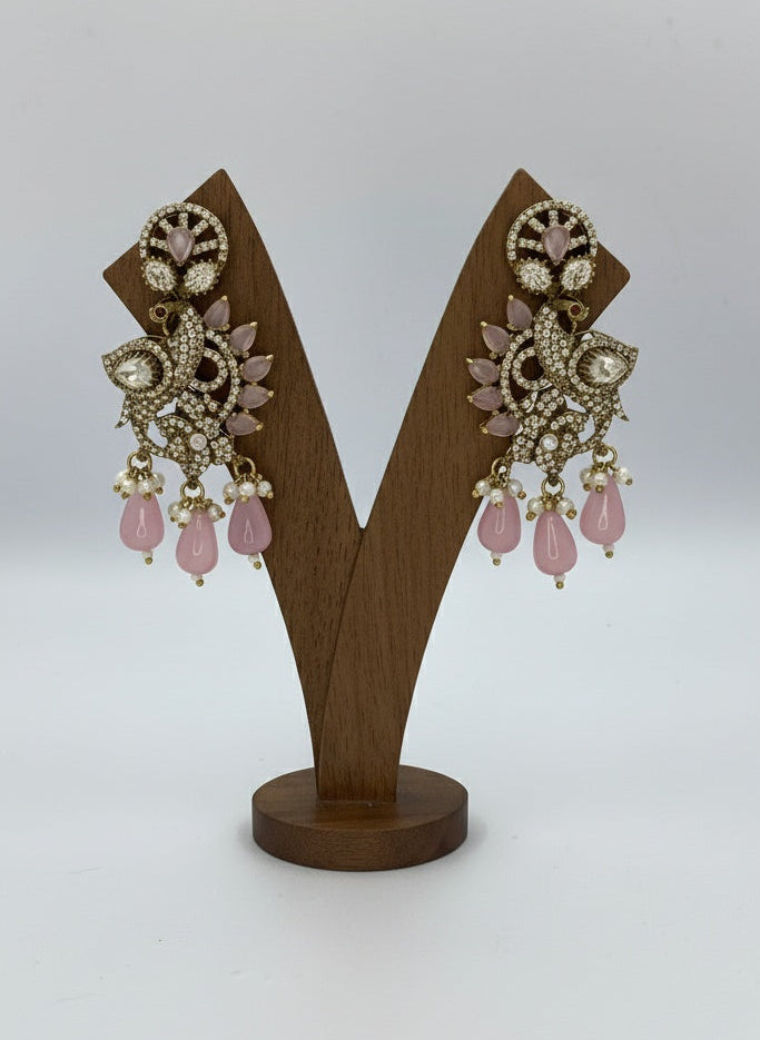 Victorian Gold Plated Peacock shaped Polki Dangler