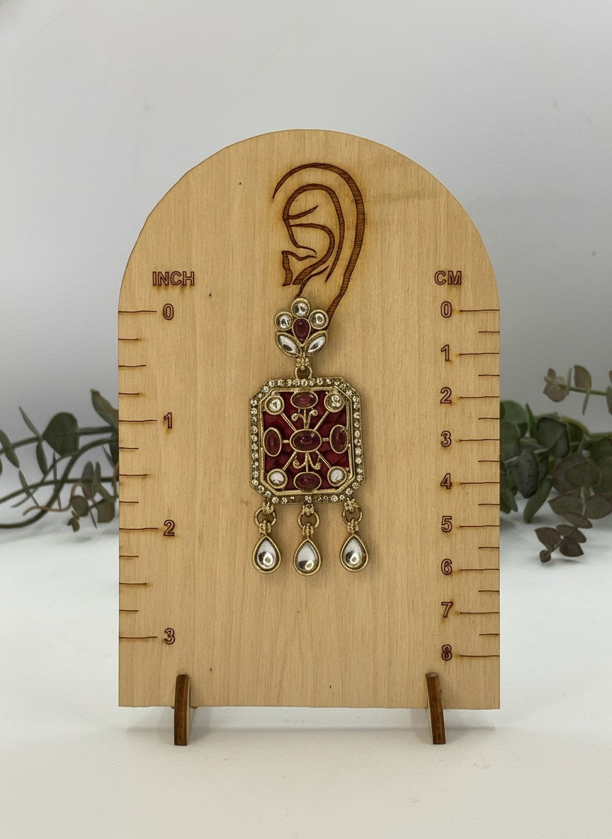 Ruby Enamel Kundan Necklace & Earring Set with Pearl Drop Detailing for Women