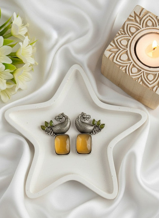 Traditional Two-Tone Peacock with Ethnic Stonework Earrings