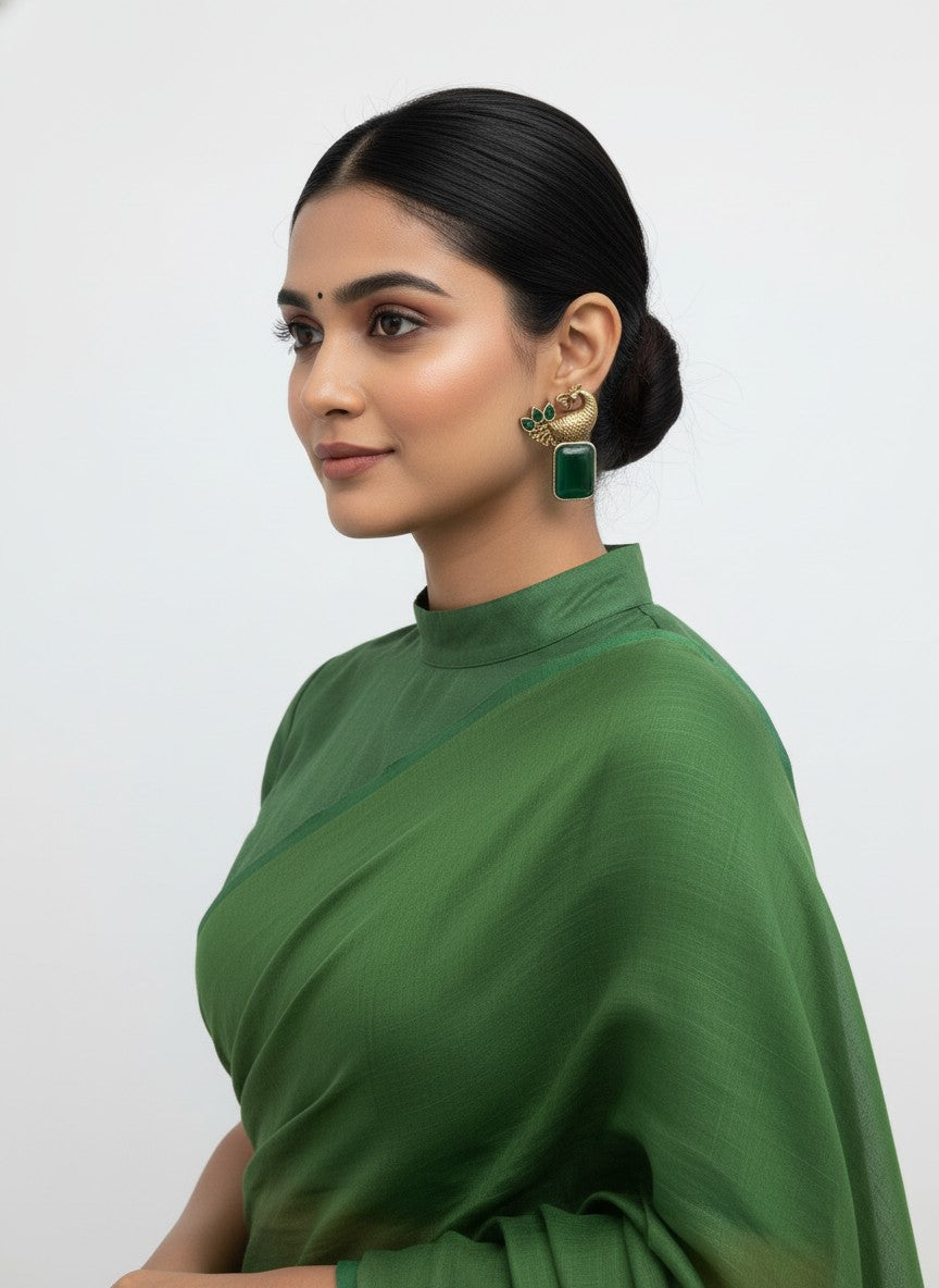 Traditional Two-Tone Peacock with ethnic stonework Earrings