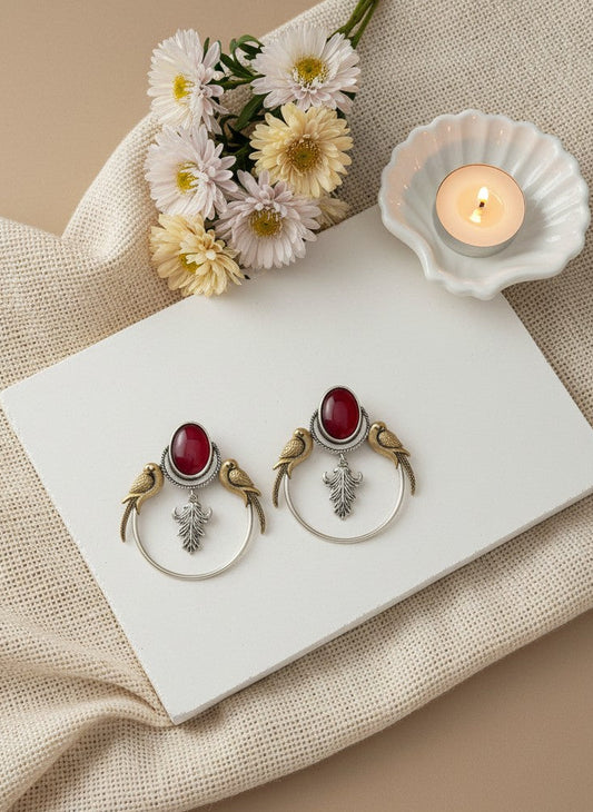 Silver Oxidized Two-Tone Parrot Earrings for Women