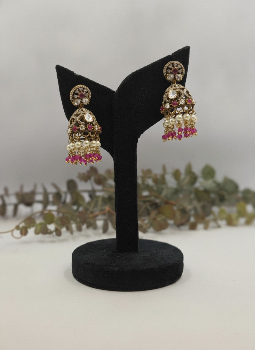 Gold Plated Polki Ruby Pink Jhumka Earrings for Women – Wedding & Festive Wear
