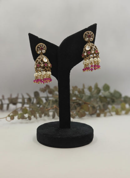 Gold Plated Polki Ruby Pink Jhumka Earrings for Women – Wedding & Festive Wear
