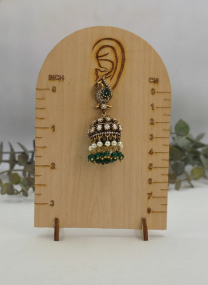 Gold Plated Polki Peacock Jhumka Earrings with Green Bead Drops – Wedding & Festive Wear