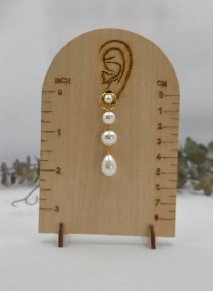 Gold Plated Layered Pearl Drop Earrings for Women - Everyday Wear