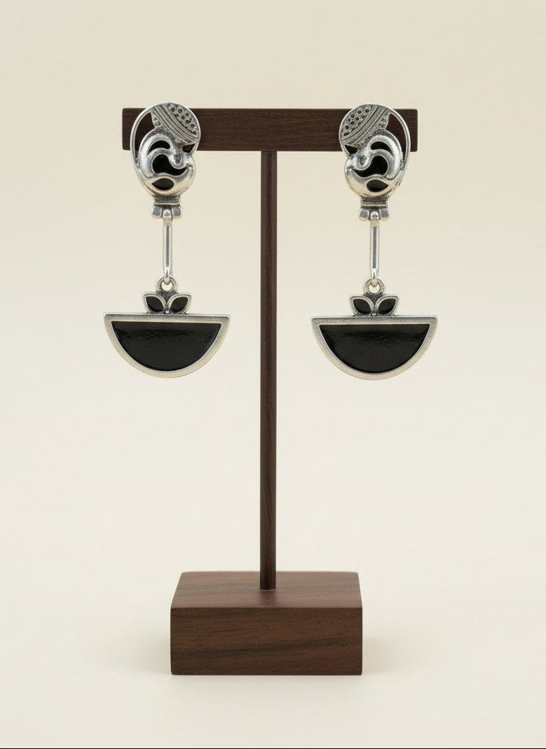 Abstract Mayura Black Monalisa Stone Dangler Earrings for Women - All Occasion Wear
