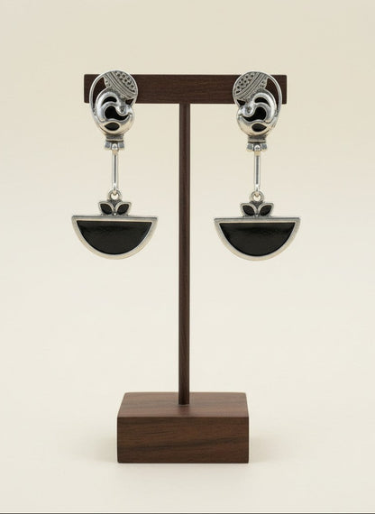 Abstract Mayura Black Monalisa Stone Dangler Earrings for Women - All Occasion Wear