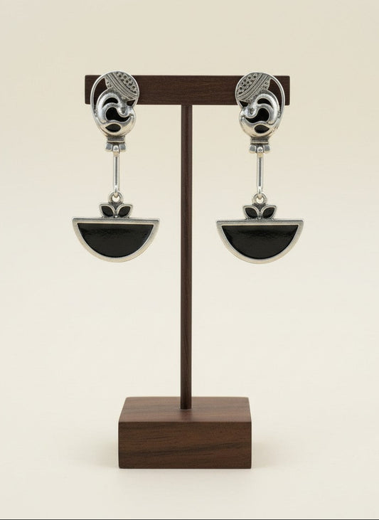 Abstract Mayura Black Monalisa Stone Dangler Earrings for Women - All Occasion Wear