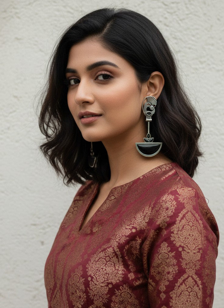Abstract Mayura Black Monalisa Stone Dangler Earrings for Women - All Occasion Wear