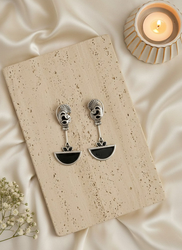 Abstract Mayura Black Monalisa Stone Dangler Earrings for Women - All Occasion Wear