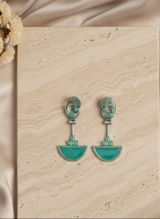 Abstract Mayura Mint Monalisa Stone Dangler Earrings for Women - All Occasion Wear 