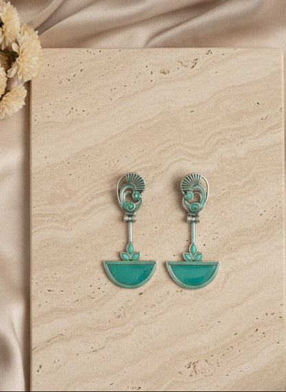 Abstract Mayura Mint Monalisa Stone Dangler Earrings for Women - All Occasion Wear 