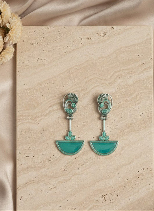 Abstract Mayura Mint Monalisa Stone Dangler Earrings for Women - All Occasion Wear 