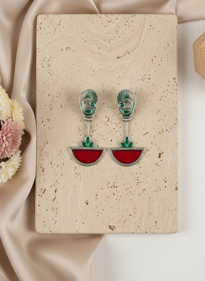 Abstract Mayura Red Monalisa Stone Dangler Earrings for Women - All Occasion Wear 