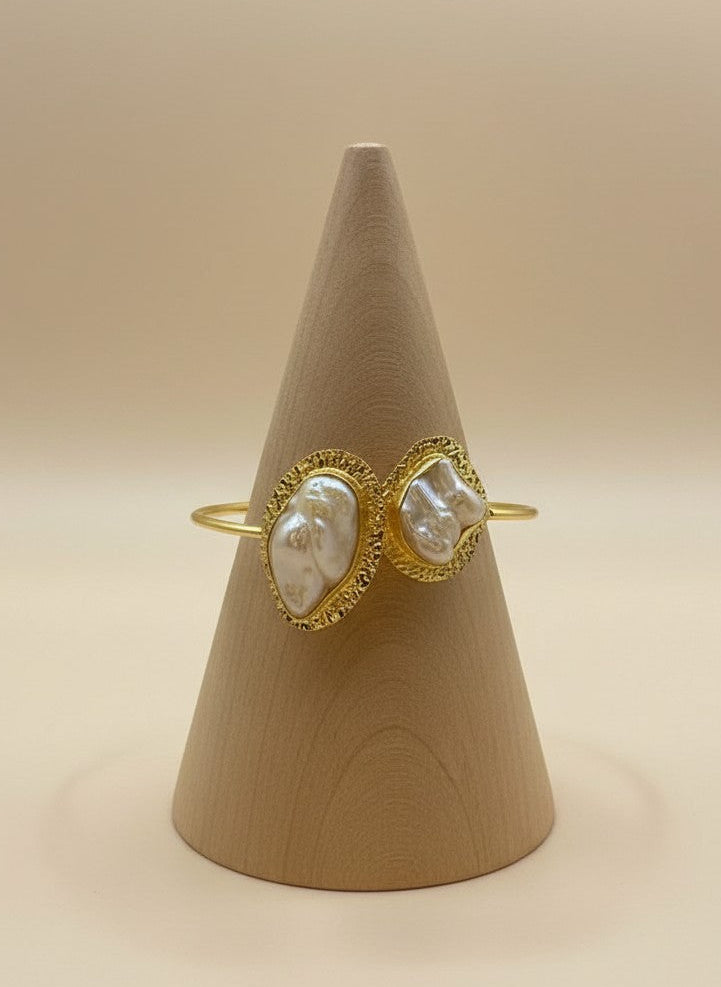 Aira Gold-Plated Open Cuff Bracelet with Baroque Pearl Accents for Women - All Occasions