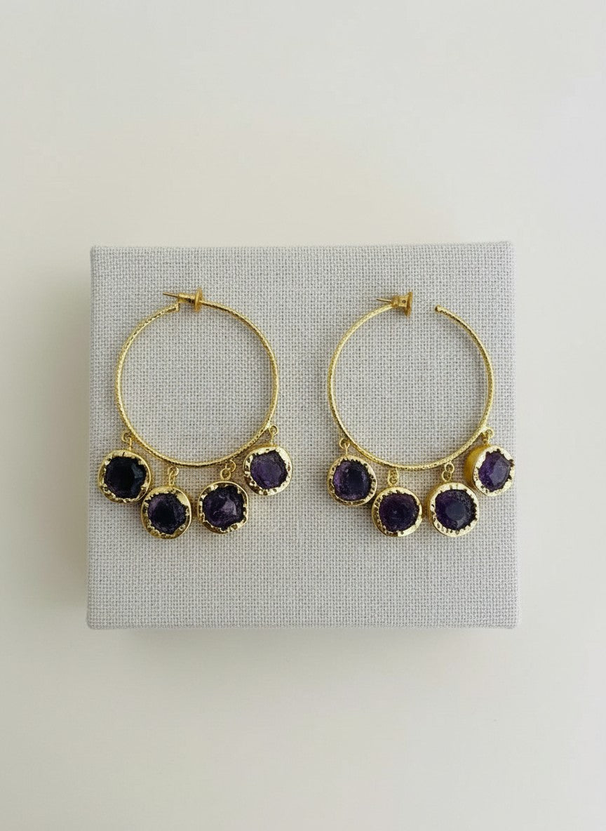 Amethyst Charm Gold Hoop Earrings for Women - All Occasion wear