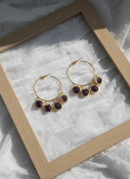 Amethyst Charm Gold Hoop Earrings for Women - All Occasion wear