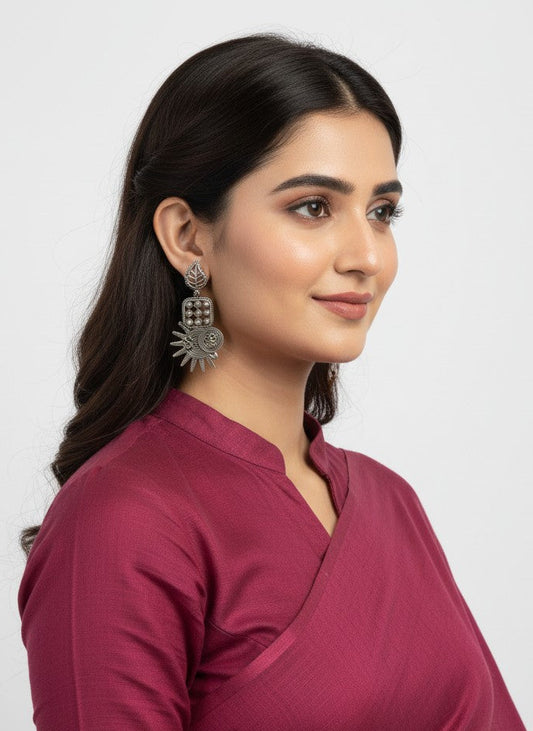 Antique Silver Oxidized Dangler Earrings for Women - All Occasion Wear