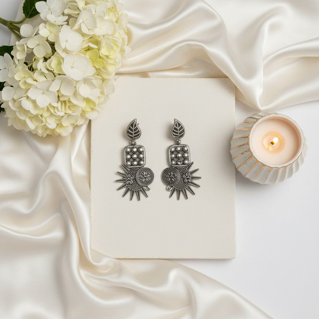 Antique Silver Oxidized Dangler Earrings for Women - All Occasion Wear